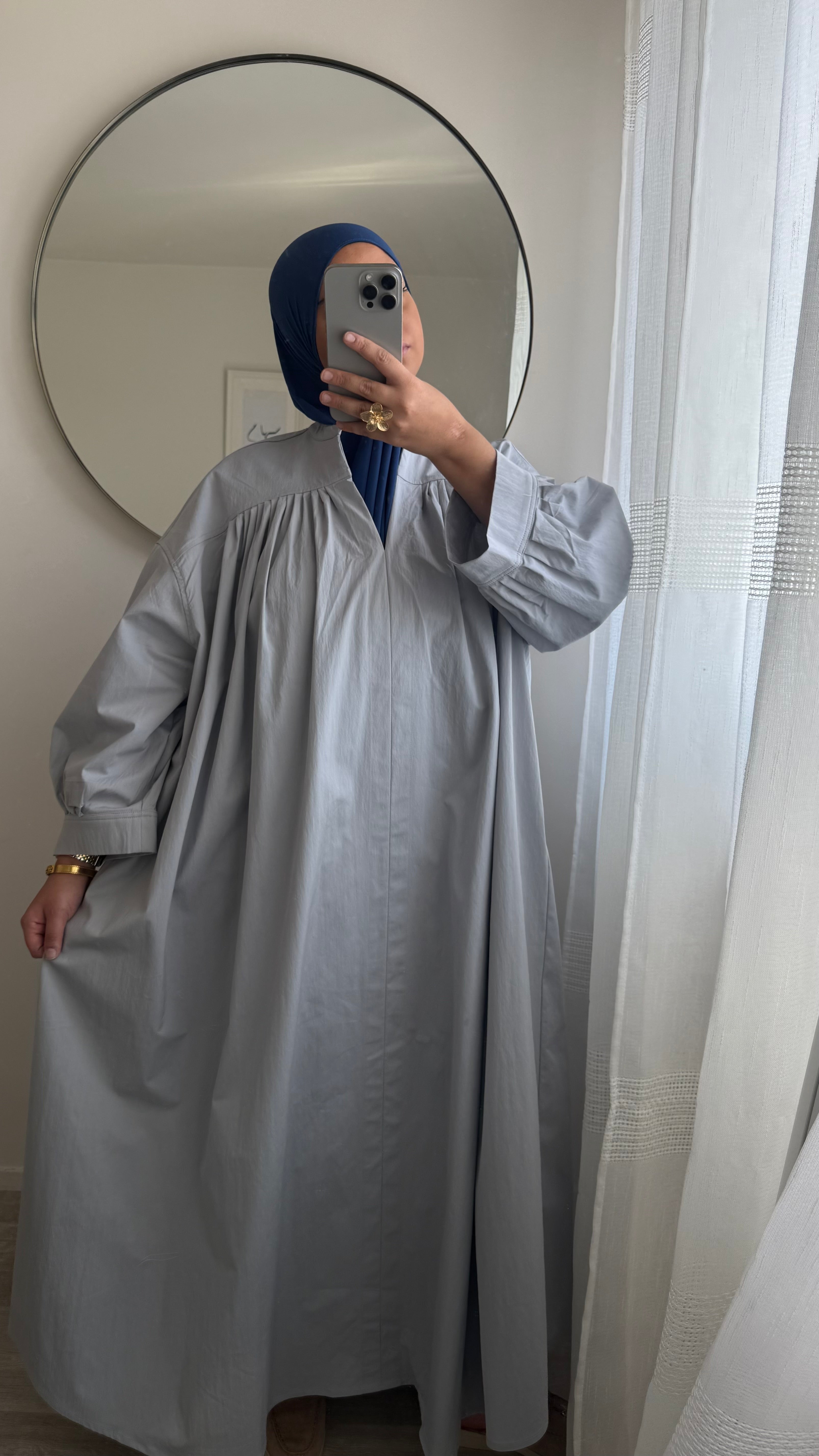 ROBE POPELINE DE COTON GRIS BLEUTÉ
