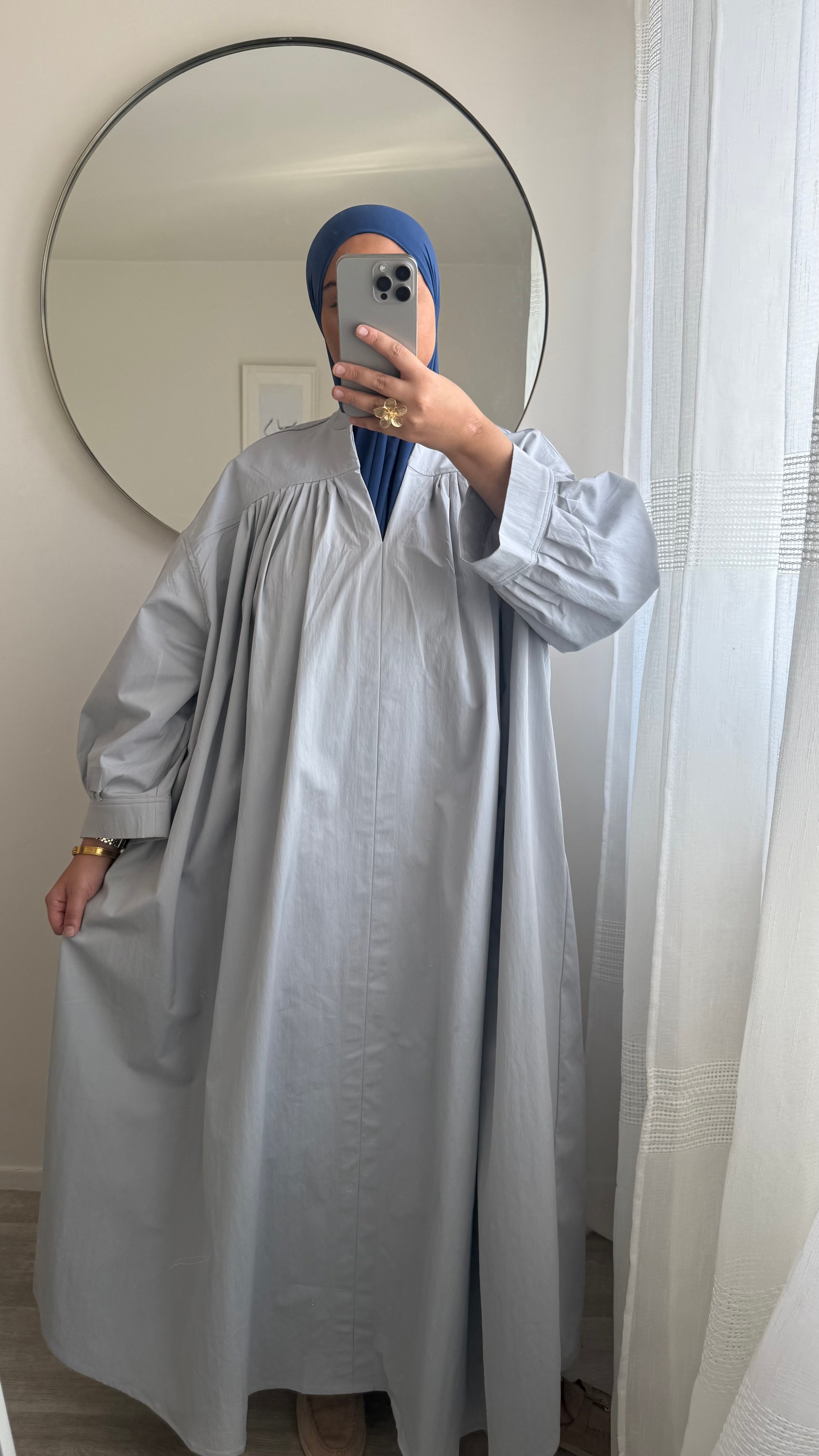 ROBE POPELINE DE COTON GRIS BLEUTÉ