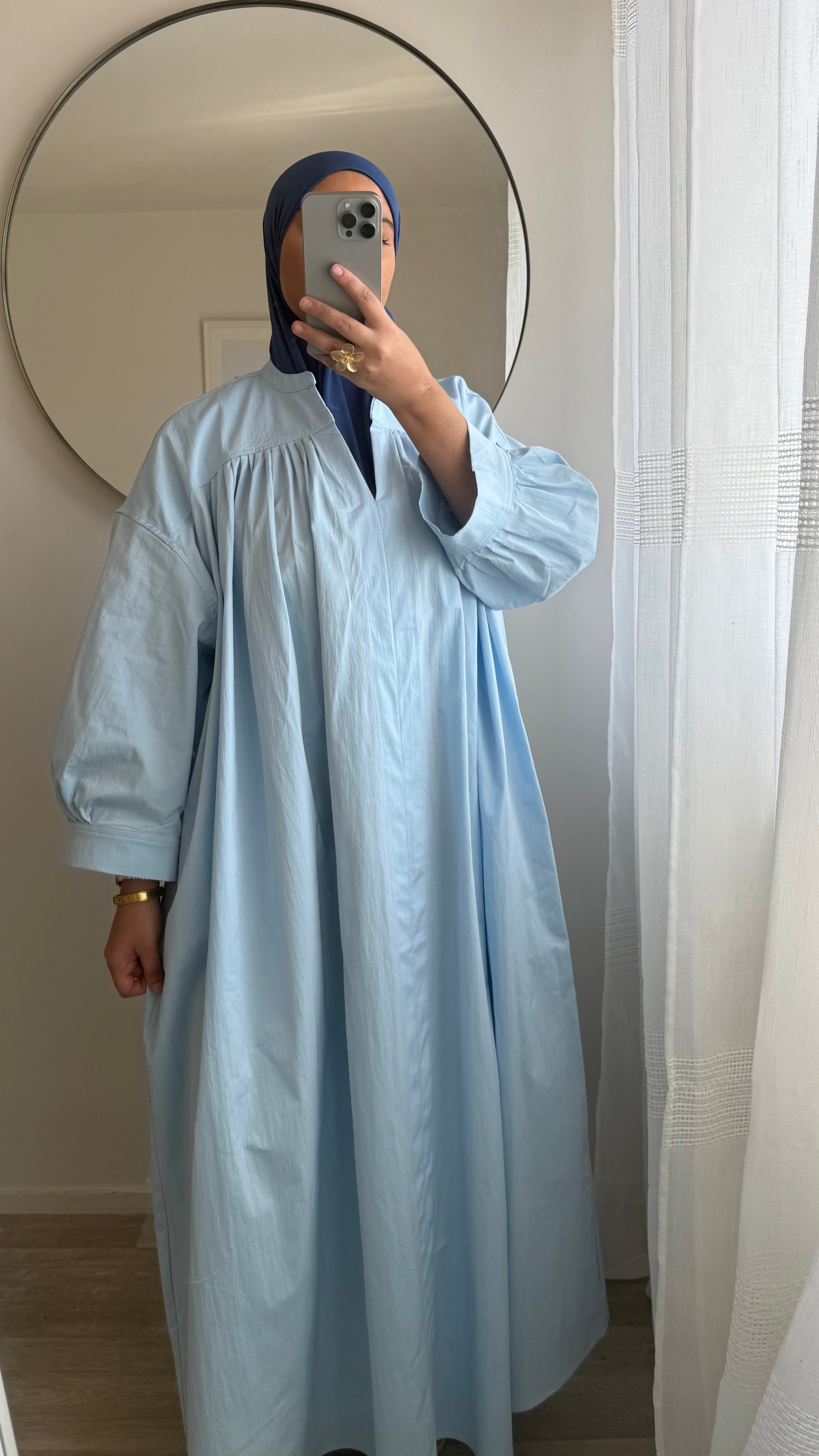 ROBE POPELINE DE COTON BLEU CIEL
