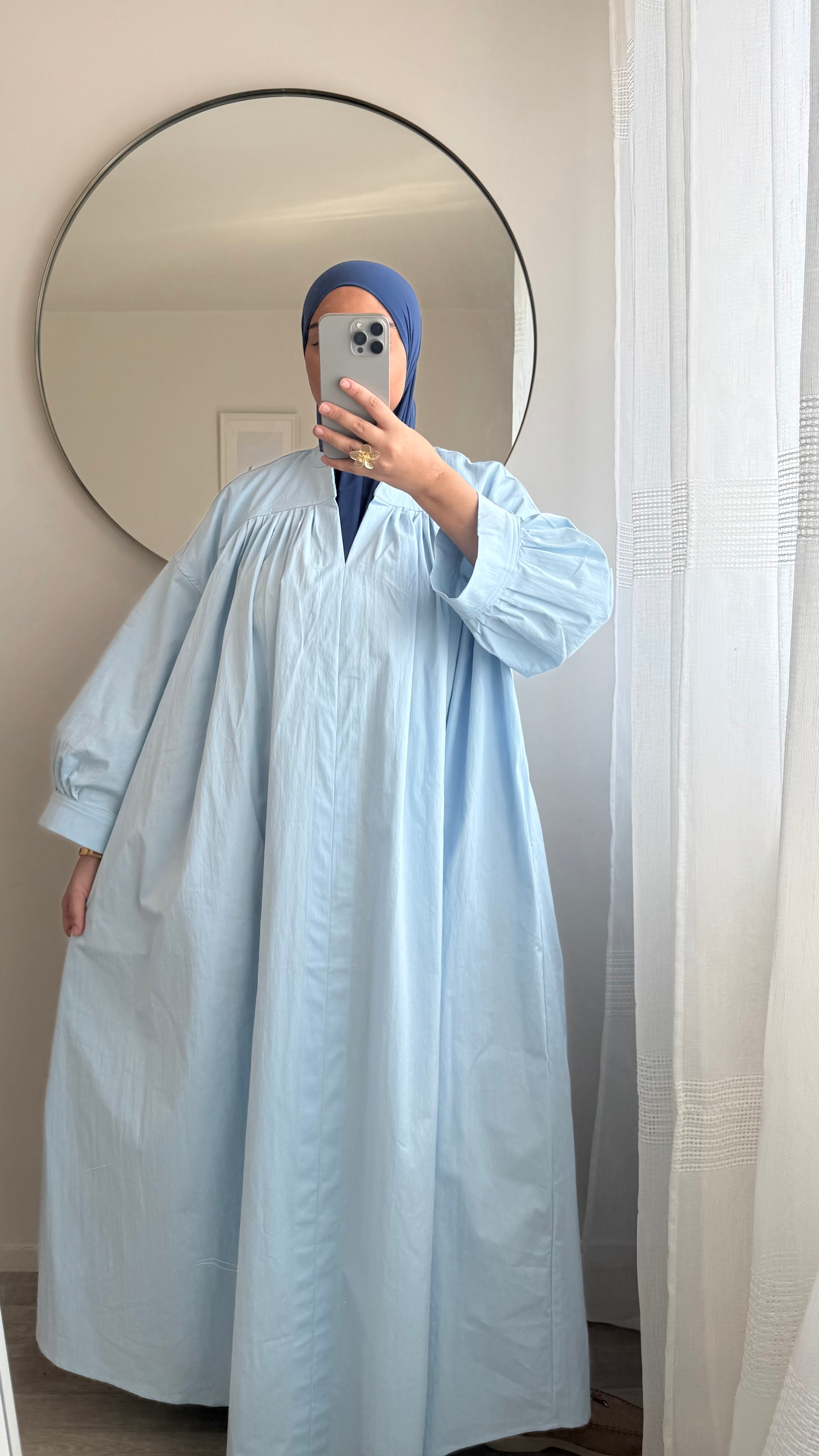 ROBE POPELINE DE COTON BLEU CIEL