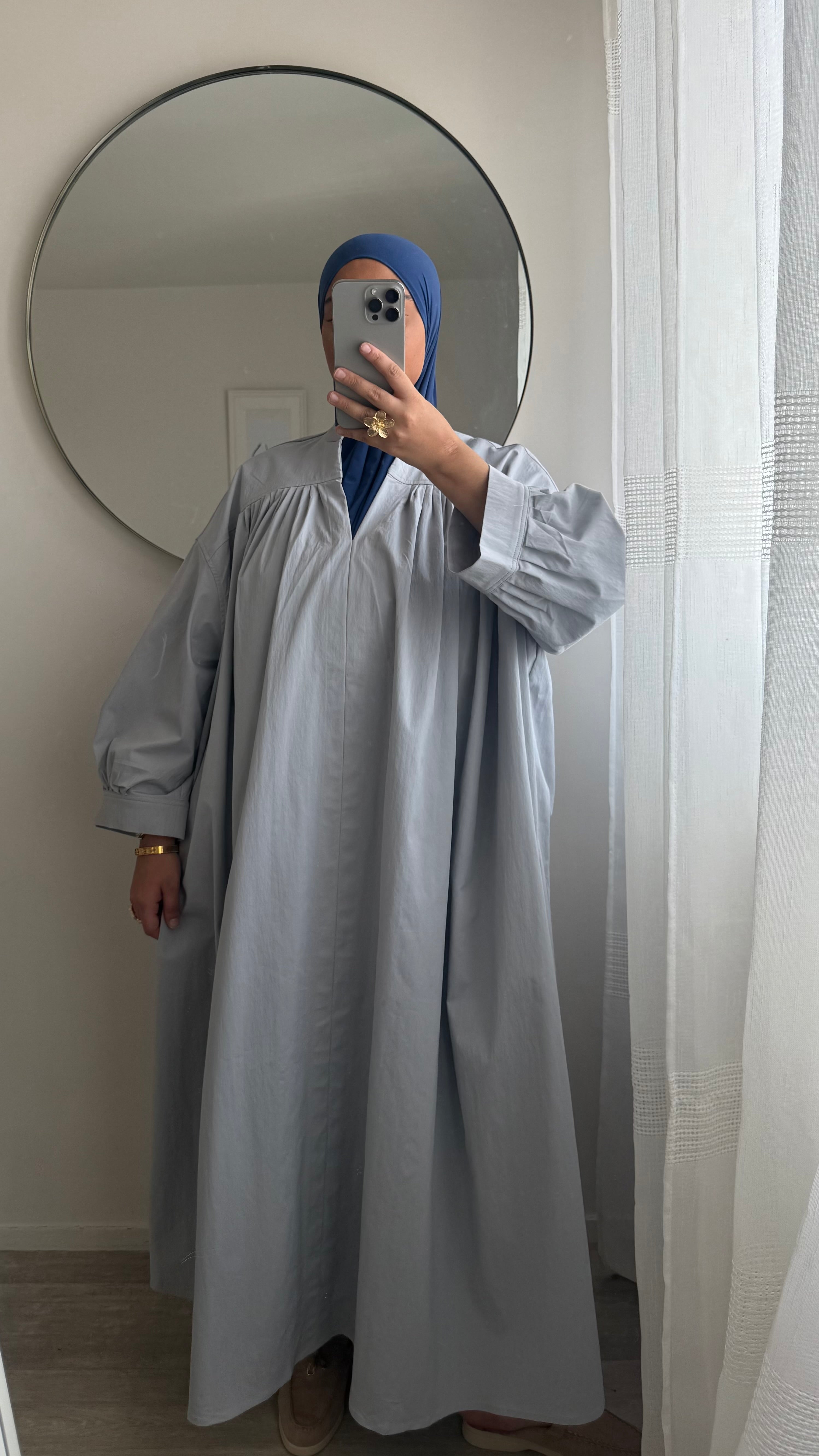 ROBE POPELINE DE COTON GRIS BLEUTÉ